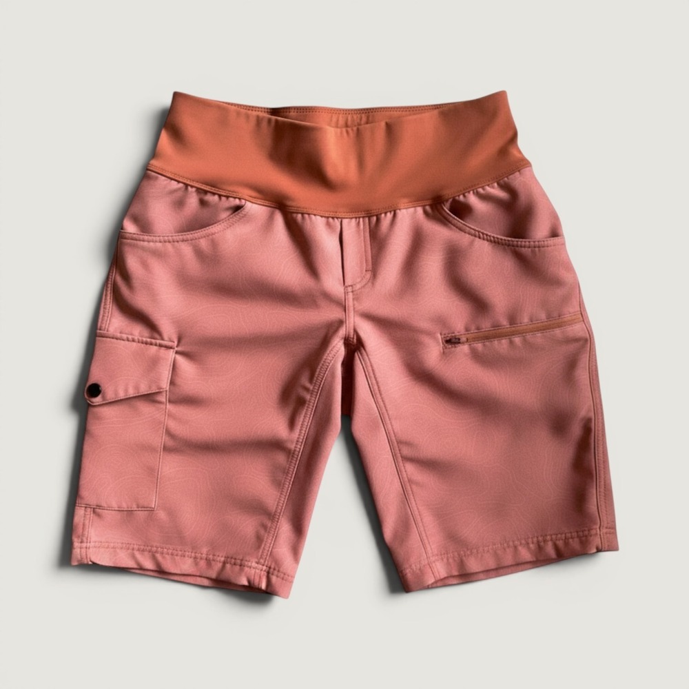 Shredly Cycling Shorts Womens 2 Pink Geometric Elastic Waist MTB Trail Pockets